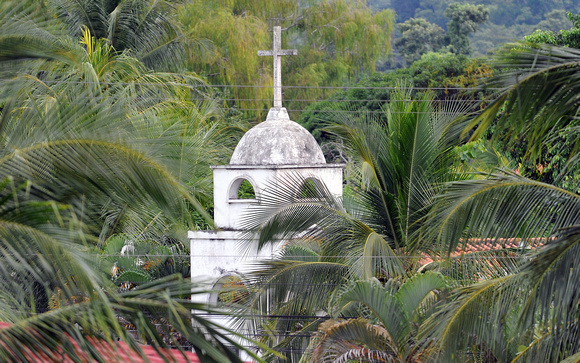 Catholic Church steeple, Trujilio, Honduras, seen from fort.